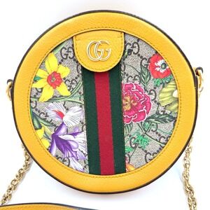 AUTHENTIC Gucci Bag Ophidia GG Flora Mini Round Crossbody Shoulder Bag Yellow